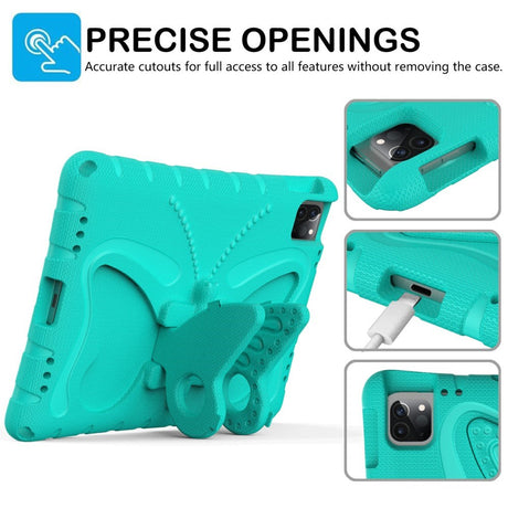 EIDERWOOD iPad Air / Pro 13" (2024) / Pro 12.9" (2022-2018) Butterfly Kickstand Børne Cover m. Skulderstrop - Mintgrøn