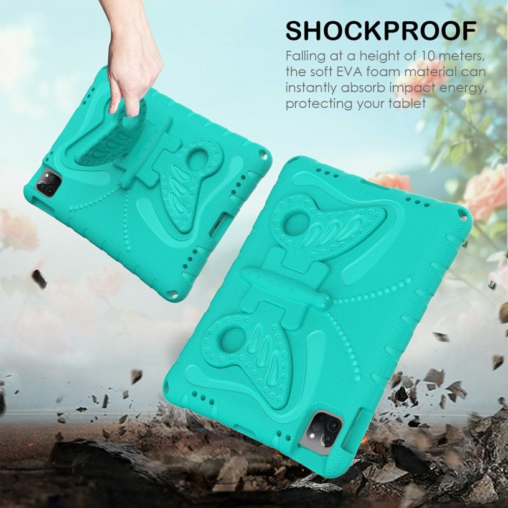 EIDERWOOD iPad Air / Pro 13" (2024) / Pro 12.9" (2022-2018) Butterfly Kickstand Børne Cover m. Skulderstrop - Mintgrøn