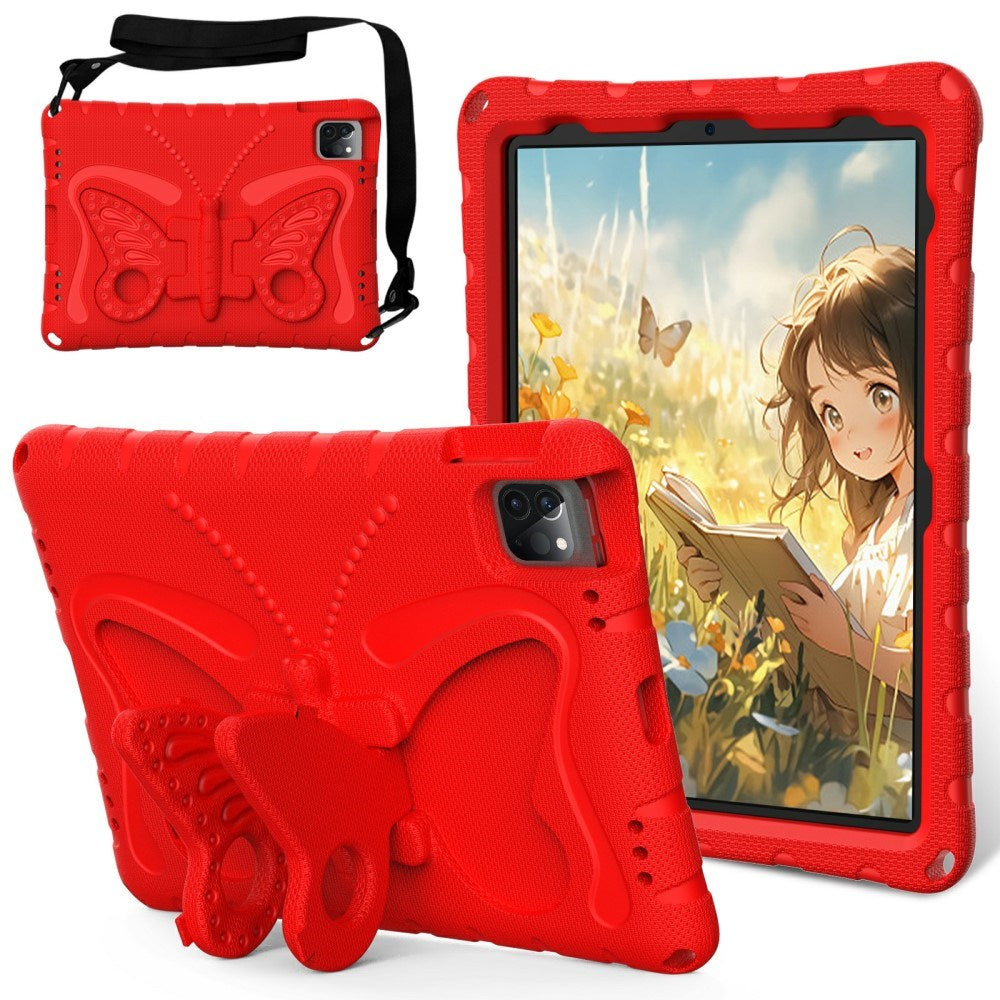 EIDERWOOD iPad Air / Pro 13" (2024) / Pro 12.9" (2022-2018) Butterfly Kickstand Børne Cover m. Skulderstrop - Rød