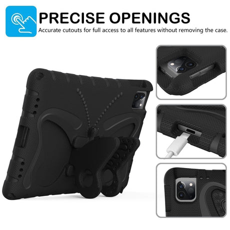 EIDERWOOD iPad Air / Pro 13" (2024) / Pro 12.9" (2022-2018) Butterfly Kickstand Børne Cover m. Skulderstrop - Sort