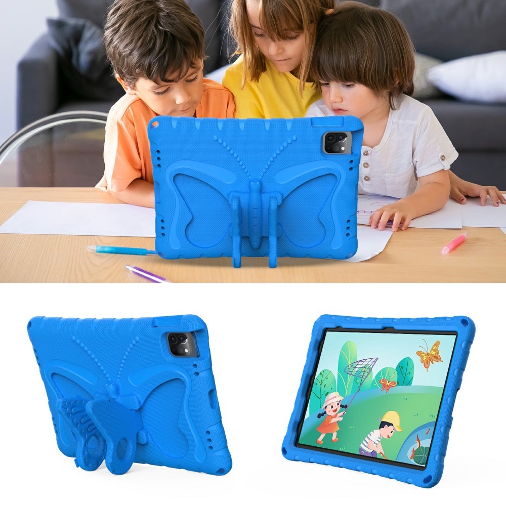 EIDERWOOD iPad Air 13" (2025 / 2024) / Pro 13" (2025 / 2024) / Pro 12.9" (2022-2018) Butterfly Kickstand Børne Cover m. Skulderstrop - Blå