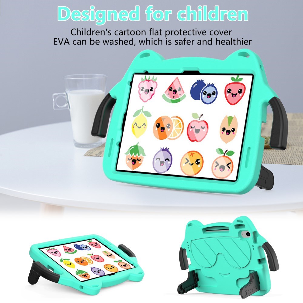 EIDERWOOD iPad Air 11" (2024) Børne Cover - Smiley - Kickstand & Håndtag - Mintgrøn