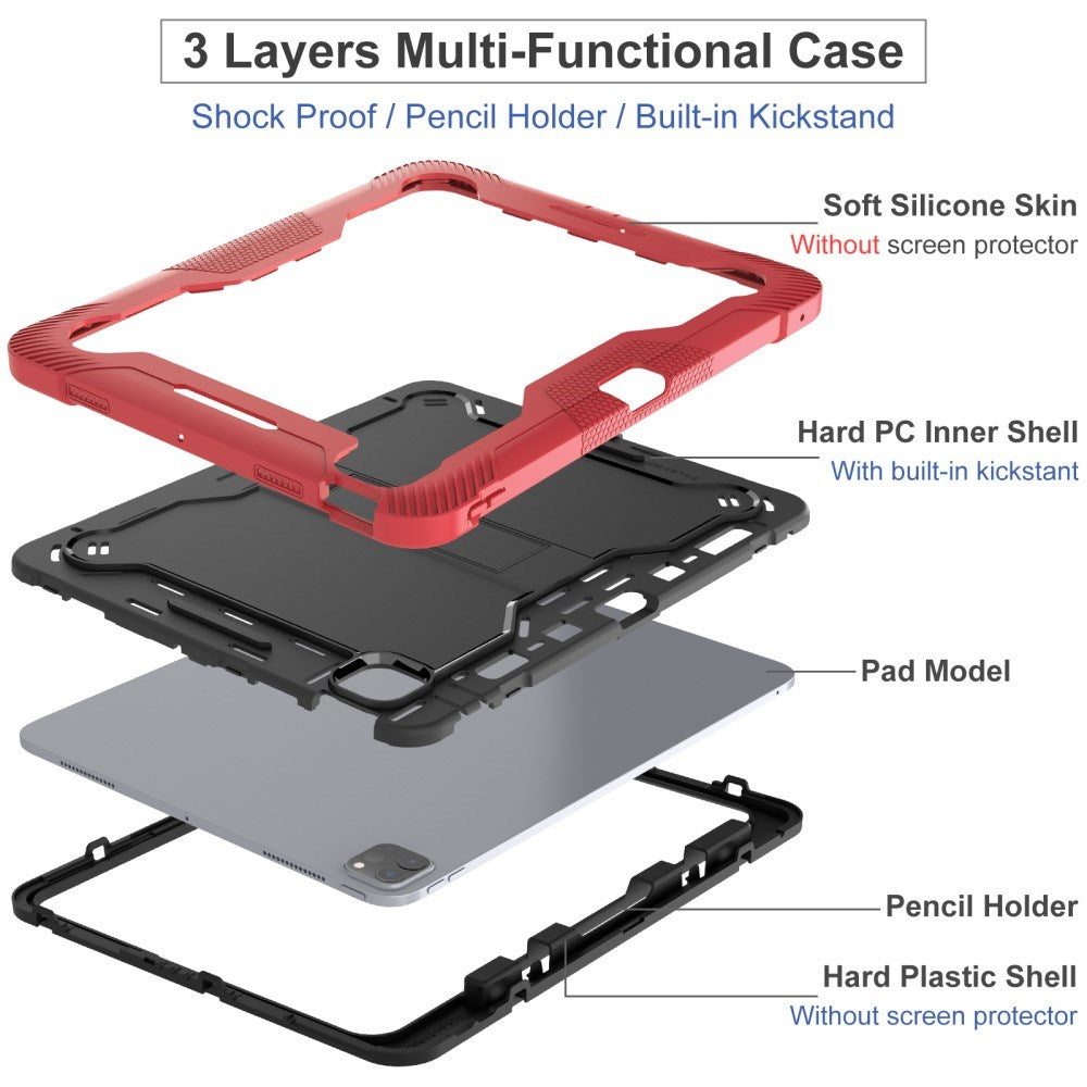 EIDERWOOD iPad Pro 13" (2024) Håndværker Bagside Cover m. Kickstand - Sort / Rød