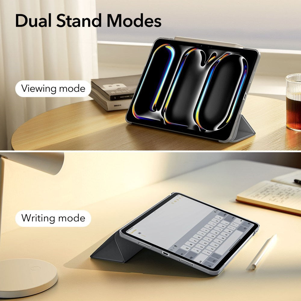 iPad Pro 13" (2025 / 2024) ESR Tri-Fold Flip Cover m. Plads til Apple Pencil - Grå