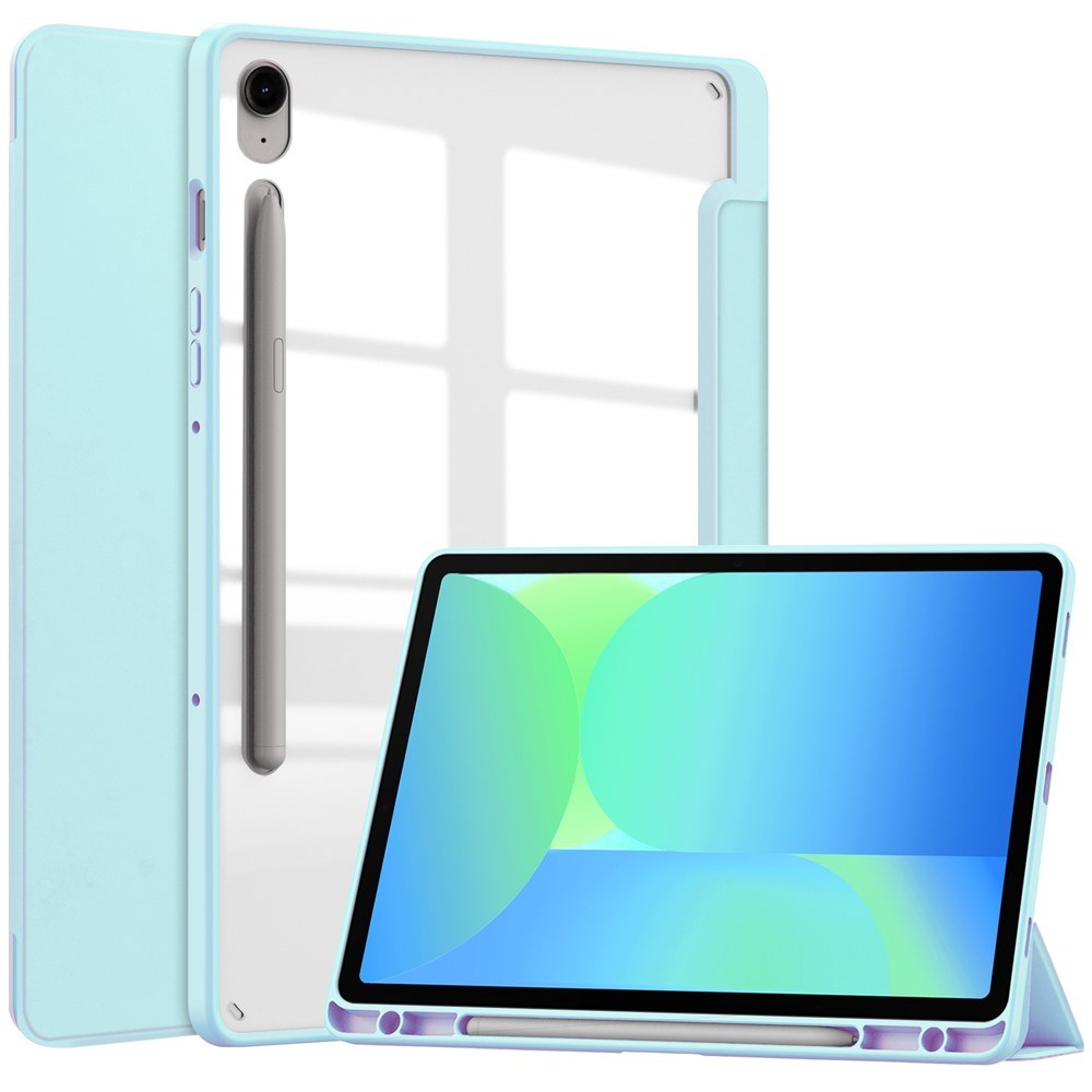 EIDERWOOD Samsung Galaxy Tab S10 Lite / S10 FE / S9 FE Tablet Flip Cover m. Ståfunktion & Stylus Pen-Holder - Gennemsigtig / Lyseblå