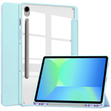 EIDERWOOD Samsung Galaxy Tab S10 Lite / S10 FE / S9 FE Tablet Flip Cover m. Ståfunktion & Stylus Pen-Holder - Gennemsigtig / Lyseblå