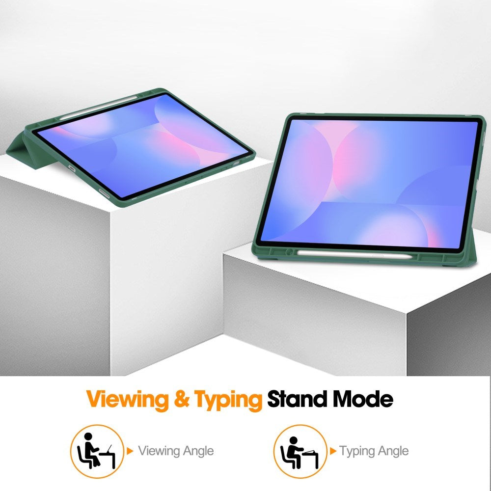 EIDERWOOD Samsung Galaxy Tab S10 FE+ (Plus) Tri-Fold Kunstlæder Tablet Cover m. Stylus Pen Holder - Mørkegrøn