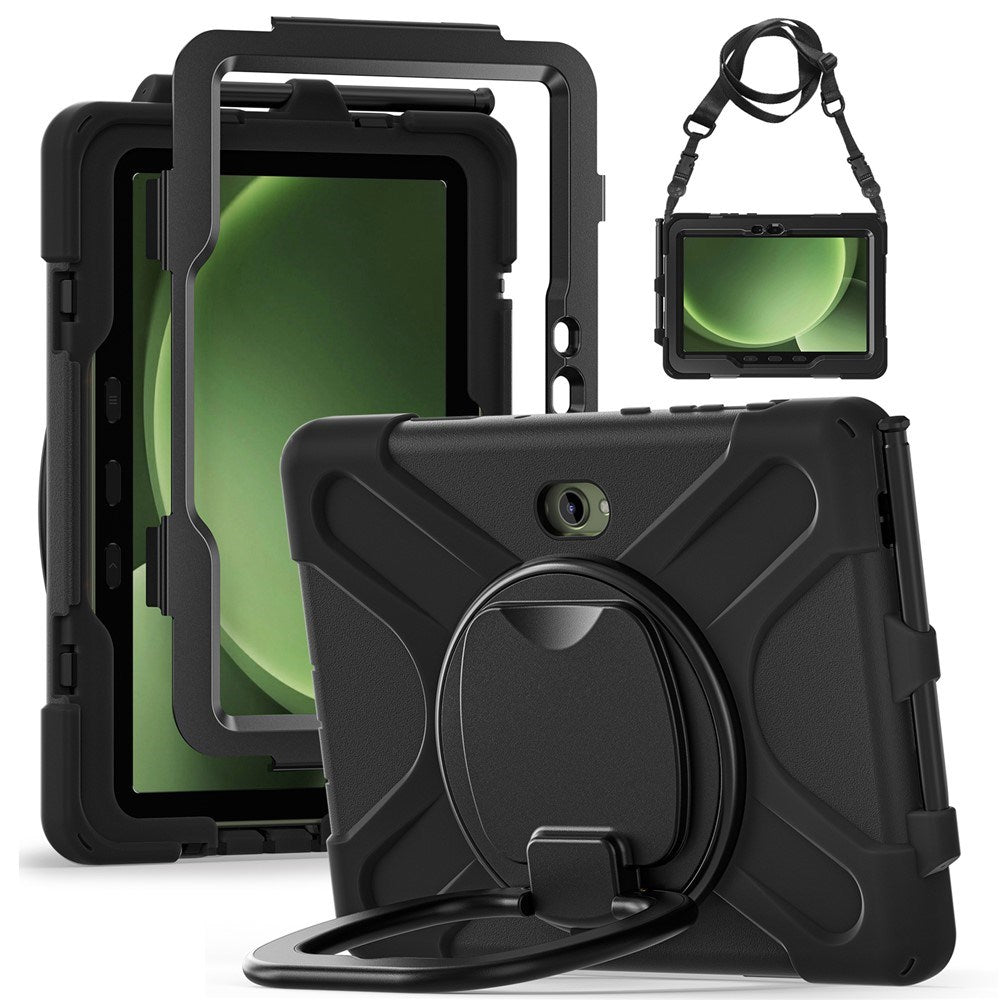 Samsung Galaxy Tab Active5 Pro / Active4 Pro EIDERWOOD Plast Børne Cover m. Kickstand & Strop - Sort
