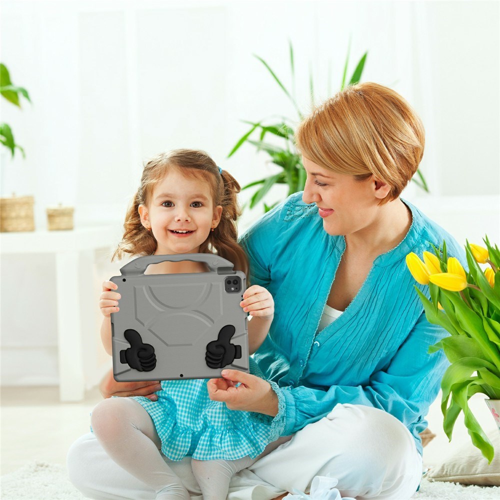 iPad Pro 12.9" (2022 / 2021 / 2020 / 2018) / Air 13" (2025 / 2024) / Pro 13" (2025 / 2024) - EIDERWOOD Børne Cover m. Thumb Kickstand - Grå