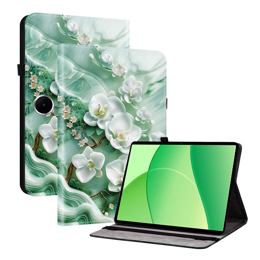 EIDERWOOD OnePlus Pad Lite Kunstlæder Flip Tablet Cover m. Motiv - Blomster / Hvid