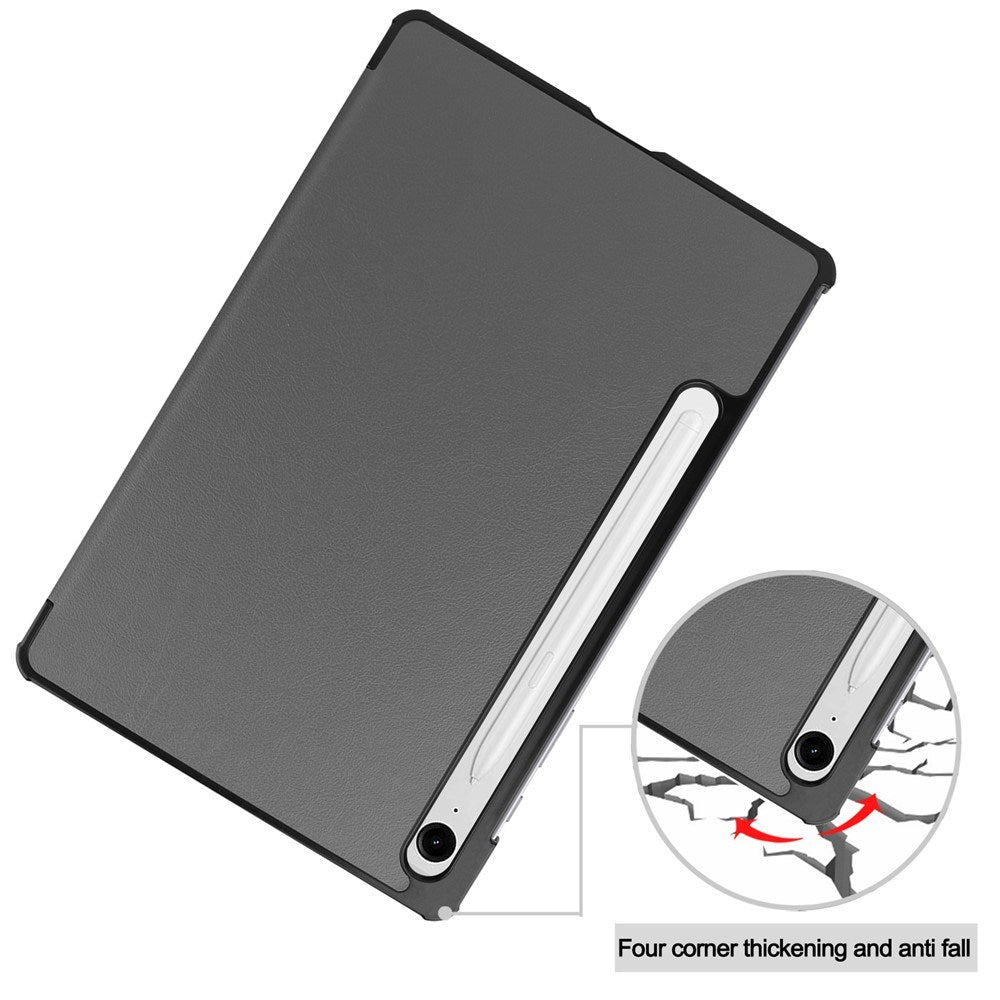 EIDERWOOD Samsung Galaxy Tab S11 / S10 Lite Tri-Fold Kunstlæder Flip Cover m. Stylus Pen Holder - Grå