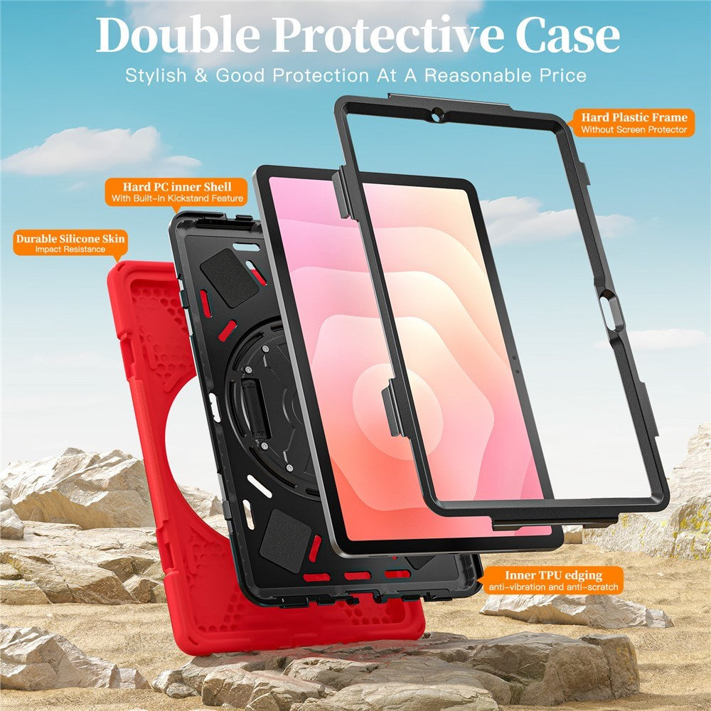 EIDERWOOD Samsung Galaxy Tab S11 Stødabsorberende Cover m. Roterbar Ståfunktion & Velcrostrop - Rød