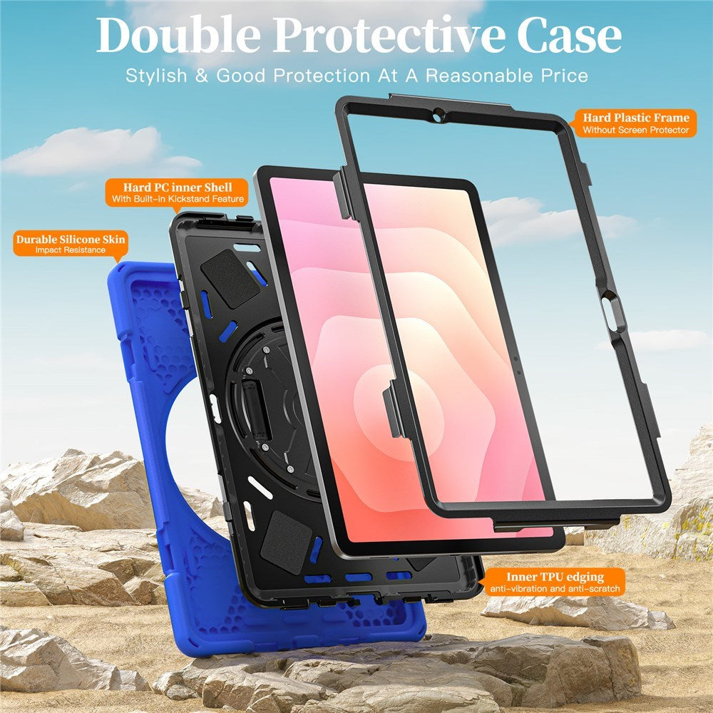 EIDERWOOD Samsung Galaxy Tab S11 Stødabsorberende Cover m. Roterbar Ståfunktion & Velcrostrop - Blå