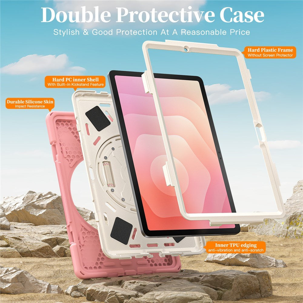 EIDERWOOD Samsung Galaxy Tab S11 Stødabsorberende Cover m. Roterbar Ståfunktion & Velcrostrop - Lyserød