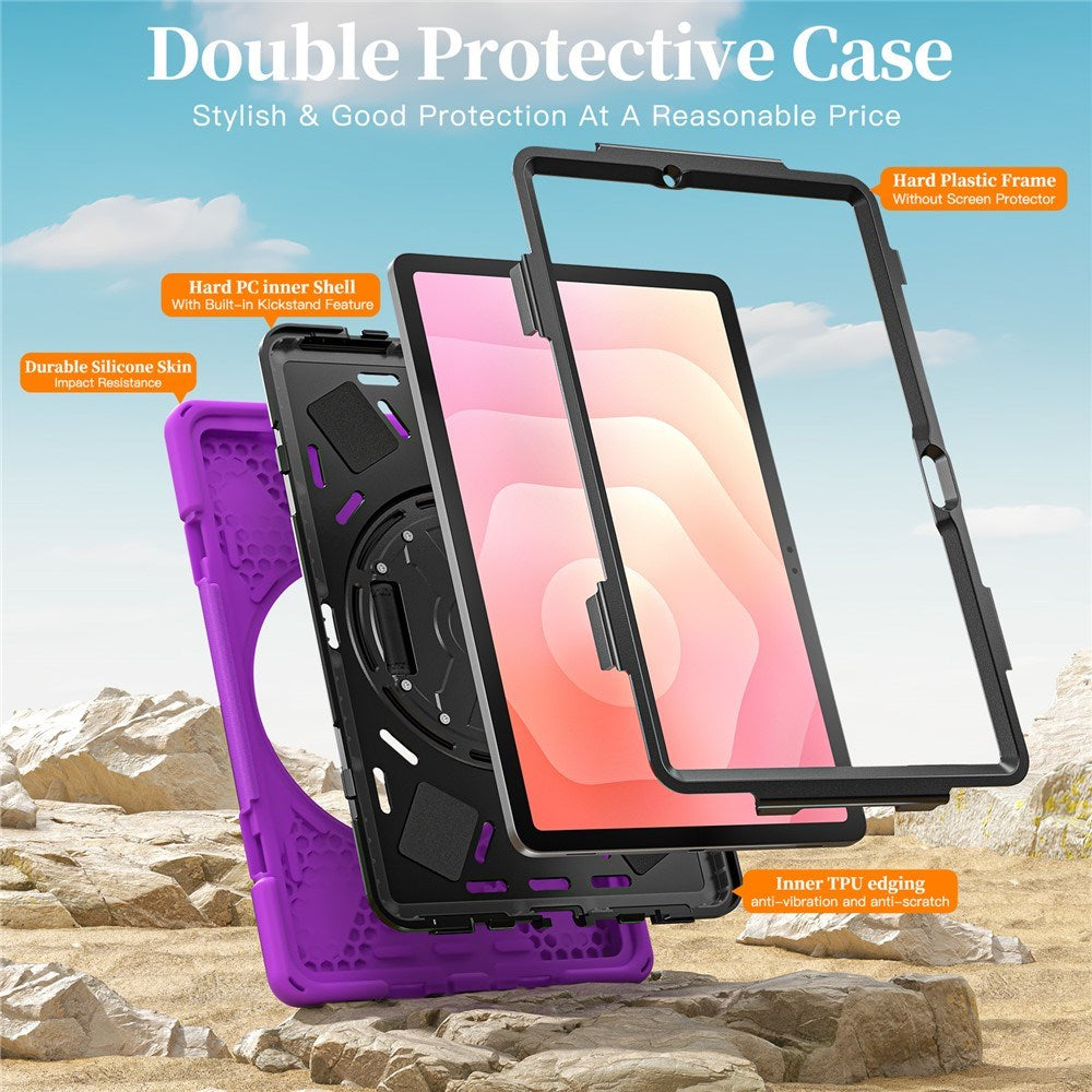 EIDERWOOD Samsung Galaxy Tab S11 Stødabsorberende Cover m. Roterbar Ståfunktion & Velcrostrop - Lilla