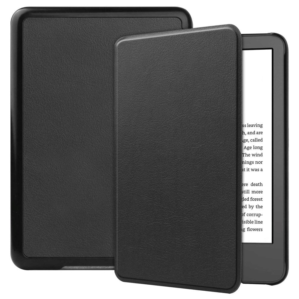 Amazon Kindle 11th Generation (2022) Læder Flip Cover m. Vågeblus Funktion - Sort