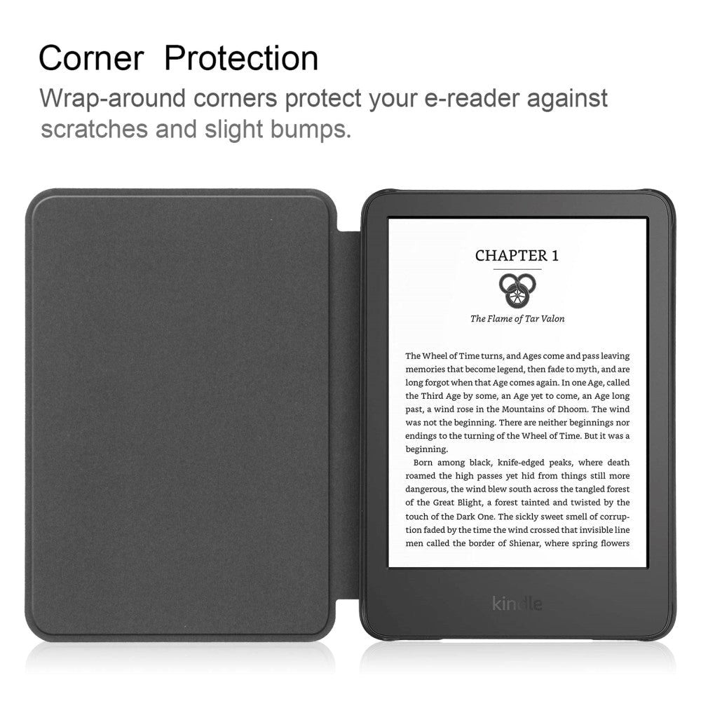 Amazon Kindle 11th Generation (2022) Læder Flip Cover m. Vågeblus Funktion - Sort