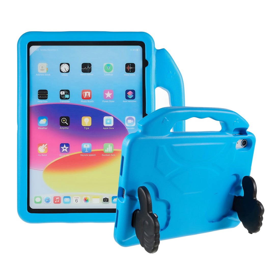 iPad 10.9" (2022) Børne cover - Thumb Kickstand Bagside Cover - Blå