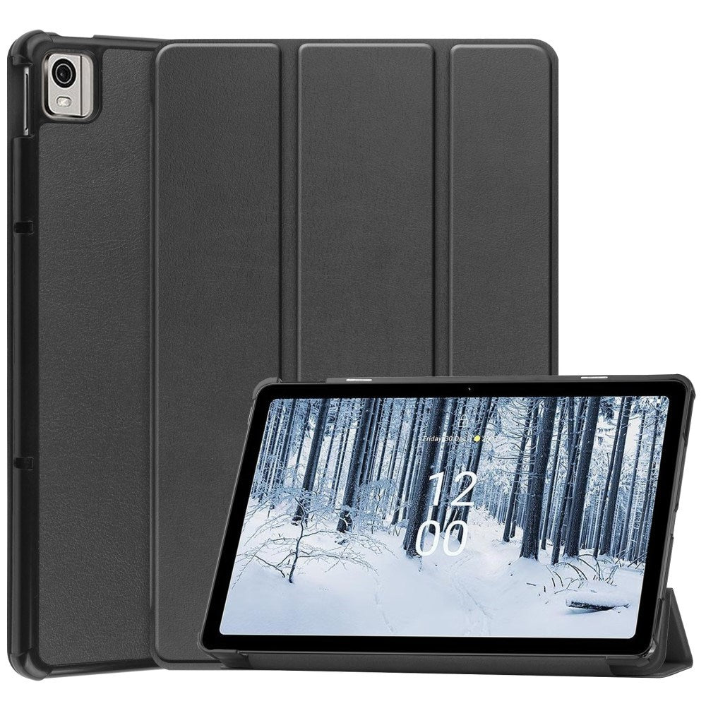 EIDERWOOD Nokia T21 Tri-Fold Læder Flip Cover m. Standerfunktion - Sort