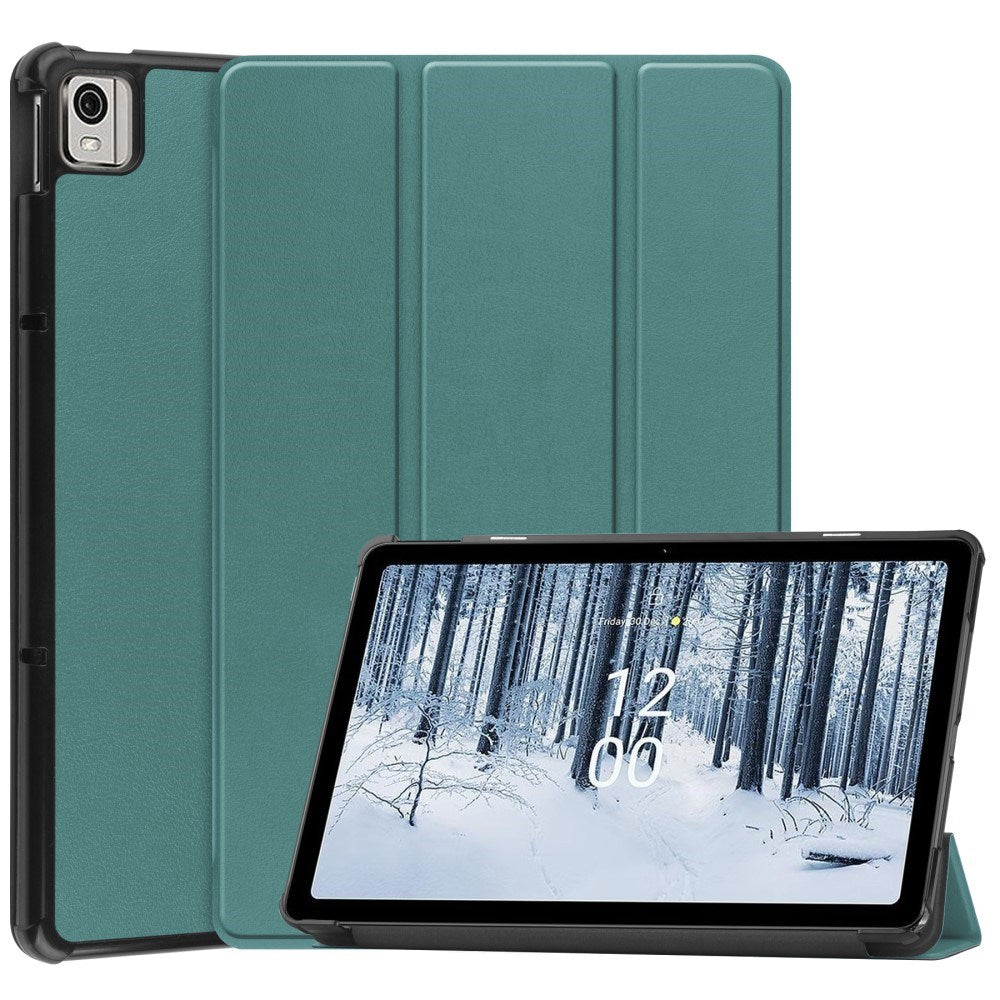 EIDERWOOD Nokia T21 Tri-Fold Læder Flip Cover m. Standerfunktion - Grøn