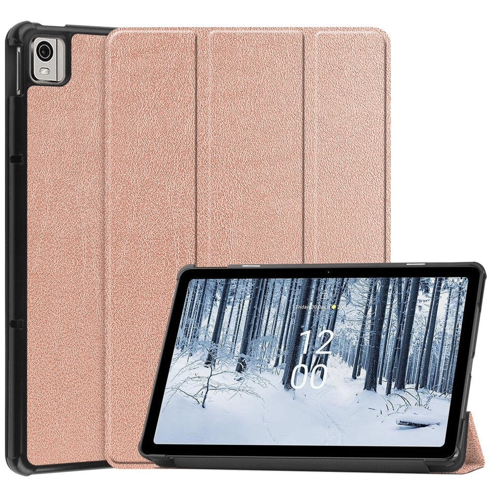 EIDERWOOD Nokia T21 Tri-Fold Læder Flip Cover m. Standerfunktion - Rose Gold