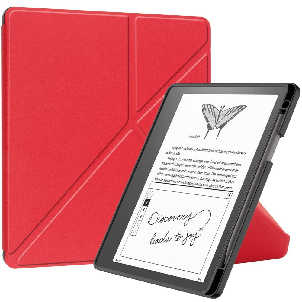 Amazon Kindle Scribe 11th Generation (2022) Origami Kunstlæder Flip Cover m. Pen Holder - Rød