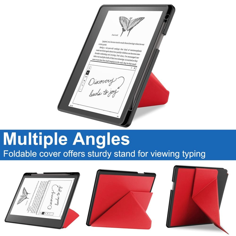 Amazon Kindle Scribe 11th Generation (2022) Origami Kunstlæder Flip Cover m. Pen Holder - Rød