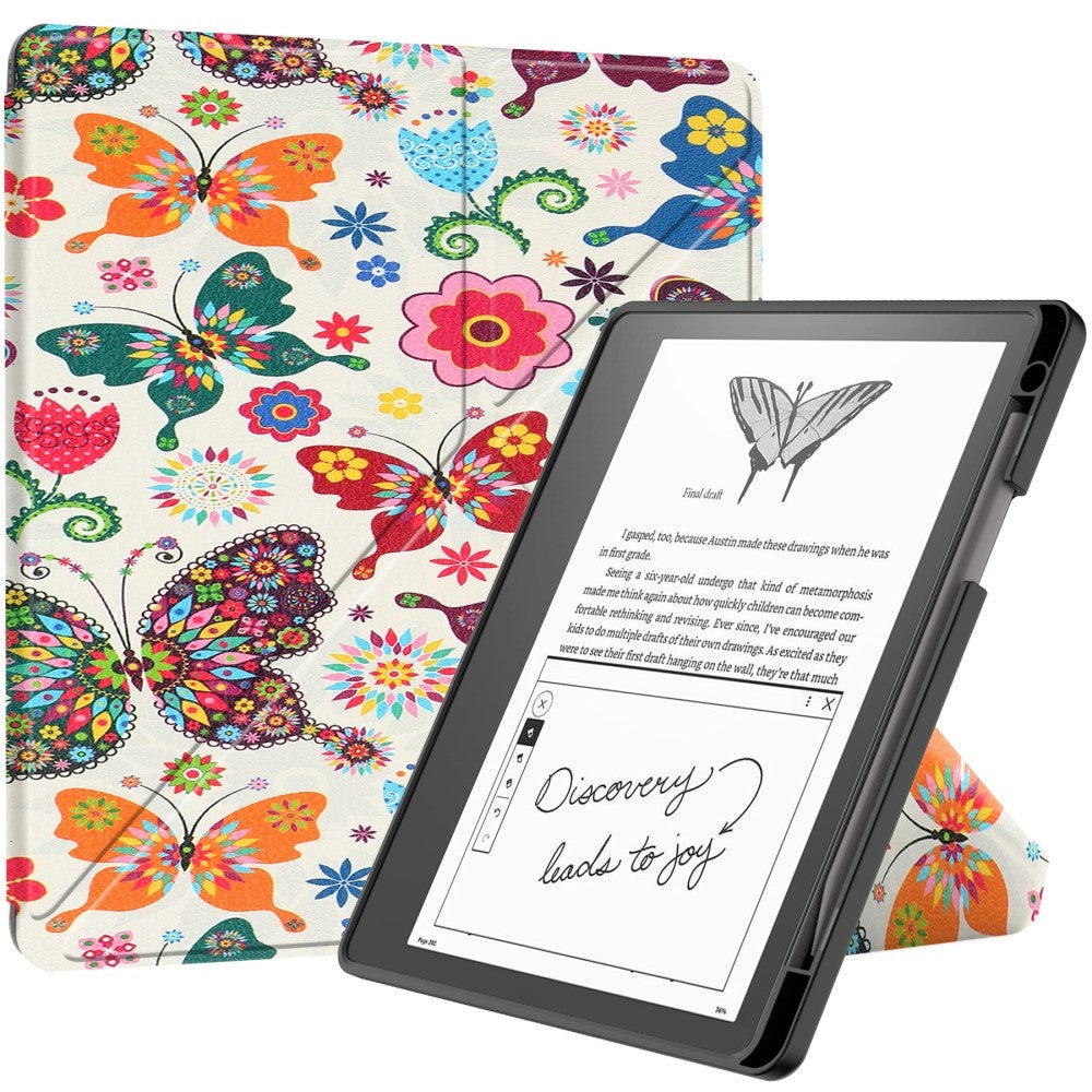 Amazon Kindle Scribe 11th Generation (2022) Origami Læder Flip Cover m. Pen Holder - Farverige Sommerfugle