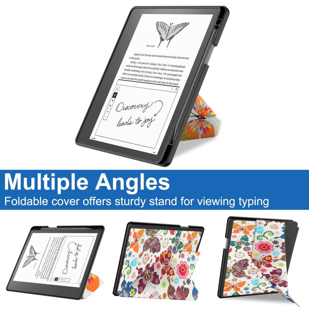 Amazon Kindle Scribe 11th Generation (2022) Origami Læder Flip Cover m. Pen Holder - Farverige Sommerfugle