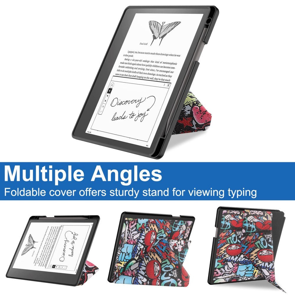 Amazon Kindle Scribe 11th Generation (2022) Origami Læder Flip Cover m. Pen Holder - Graffiti