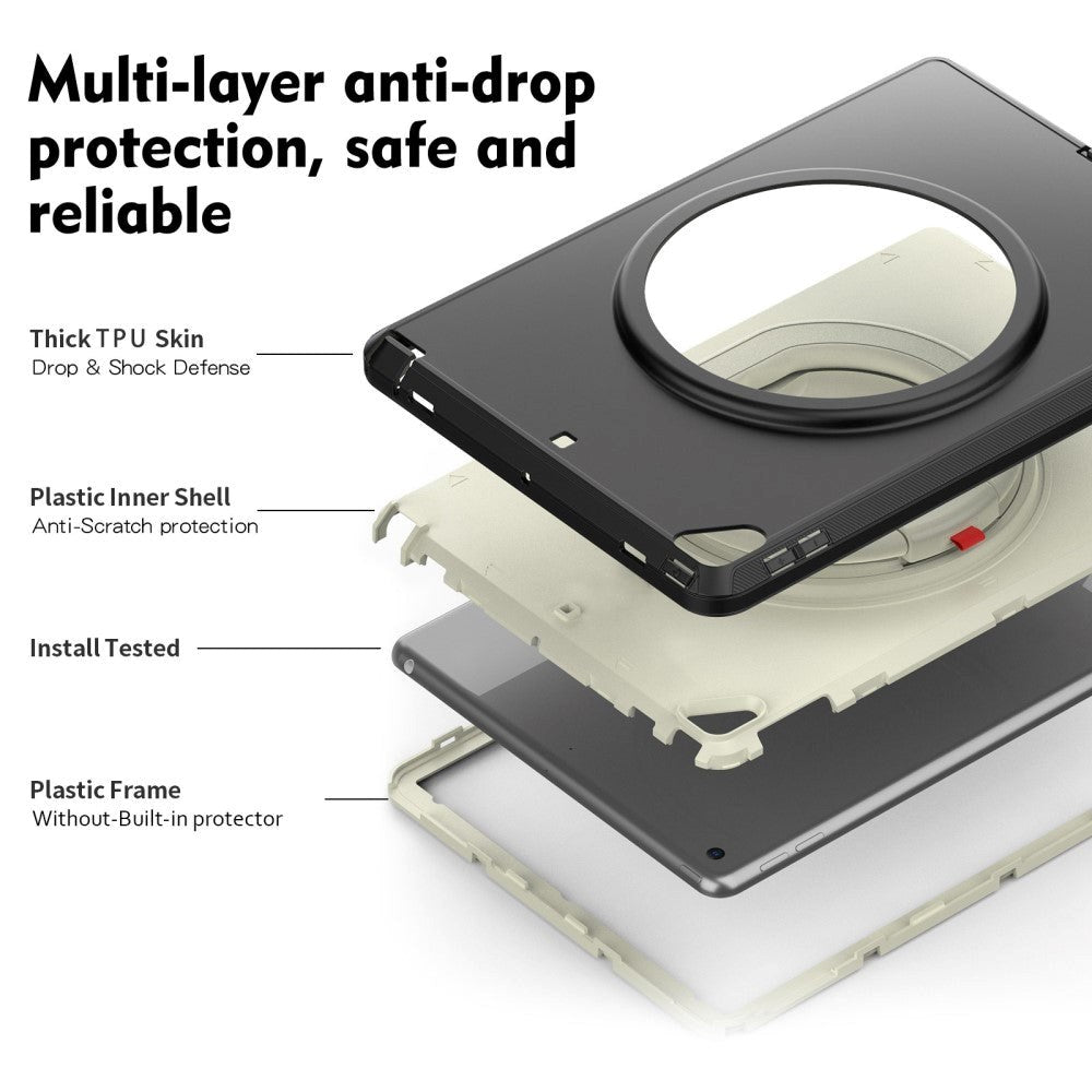 iPad 10.2 (2021 / 2020 / 2019) Håndværker Bagside Cover m. Kickstand & Håndholder - Sort