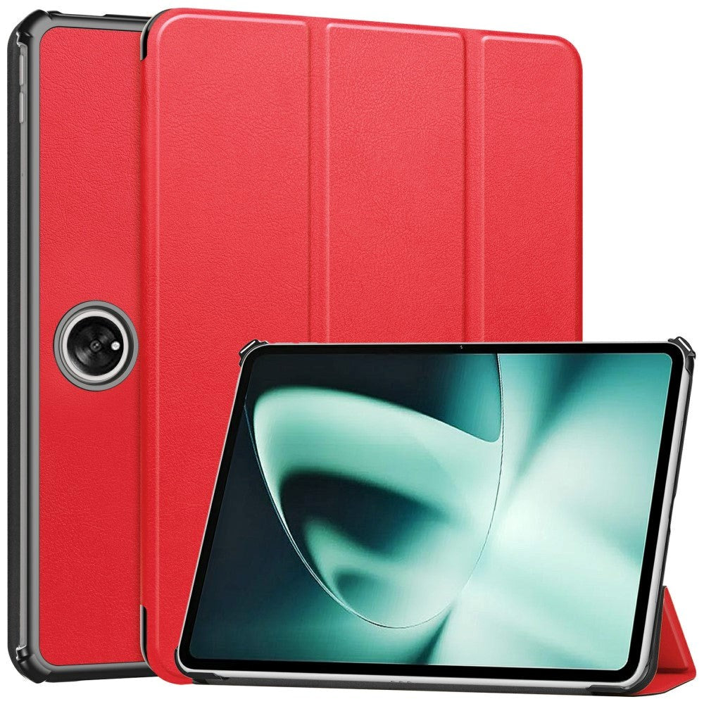 OnePlus Pad / Oppo Pad 2 Tri-Fold Læder Flip Cover m. Vågeblus Funktion - Rød