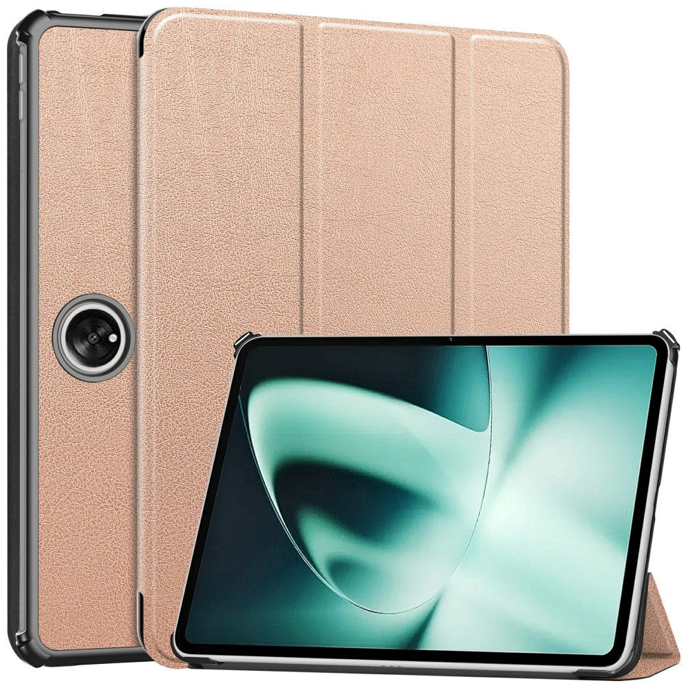 OnePlus Pad / Oppo Pad 2 Tri-Fold Læder Flip Cover m. Vågeblus Funktion - Rose Gold