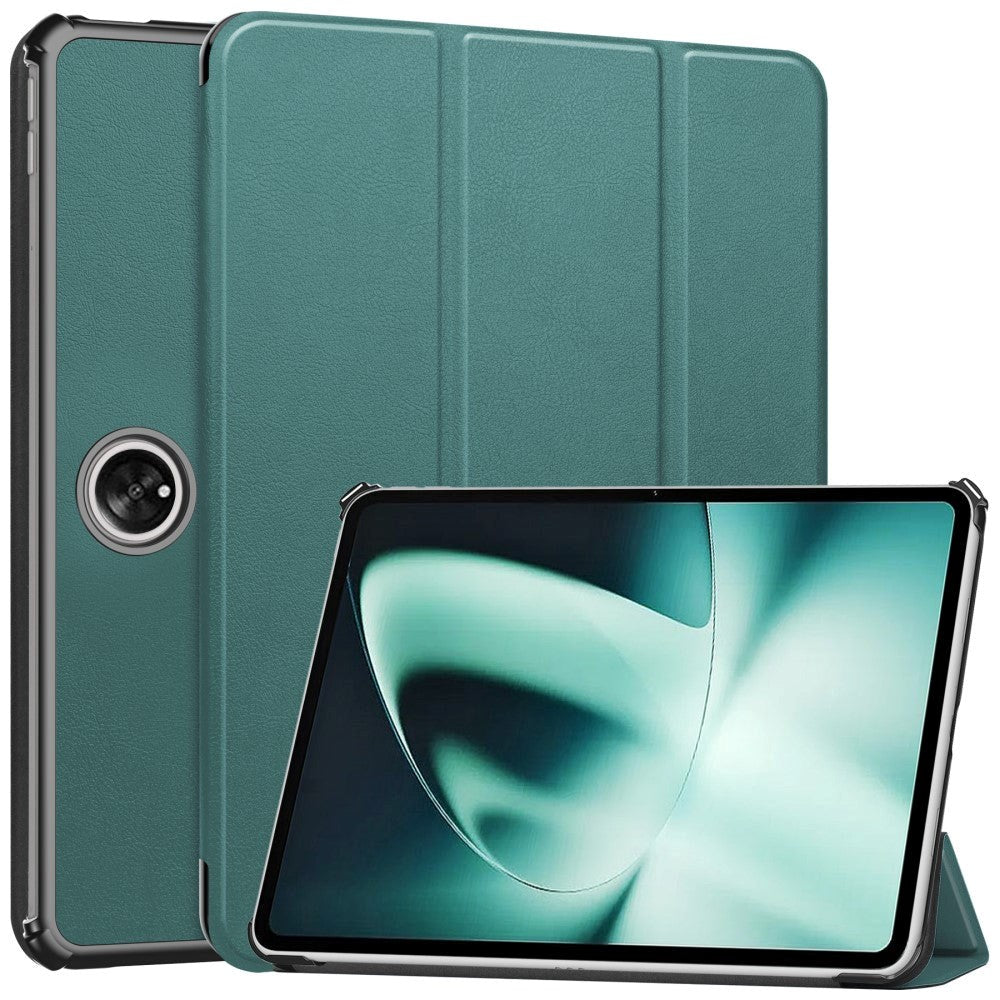 OnePlus Pad / Oppo Pad 2 Tri-Fold Læder Flip Cover m. Vågeblus Funktion - Mørkegrøn