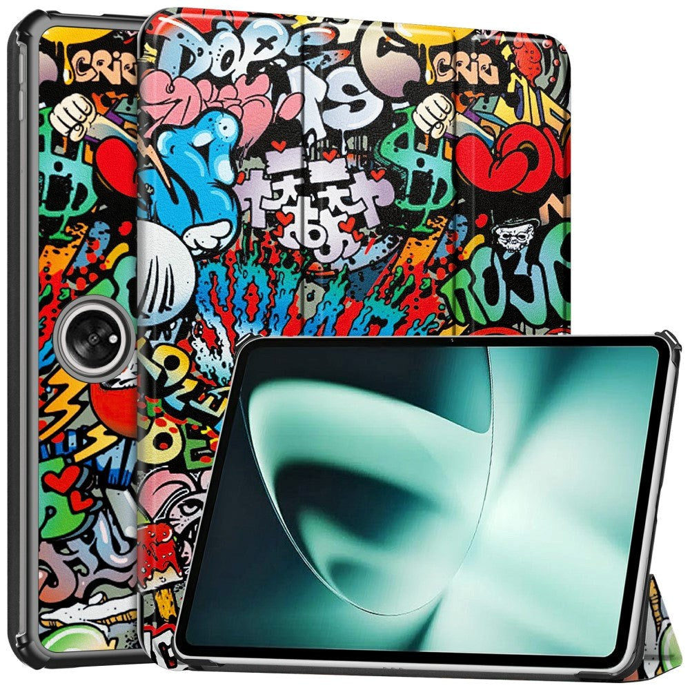 OnePlus Pad / Oppo Pad 2 Læder Flip Cover m. Tri-fold Stand & Vågeblus Funktion - Grafitti