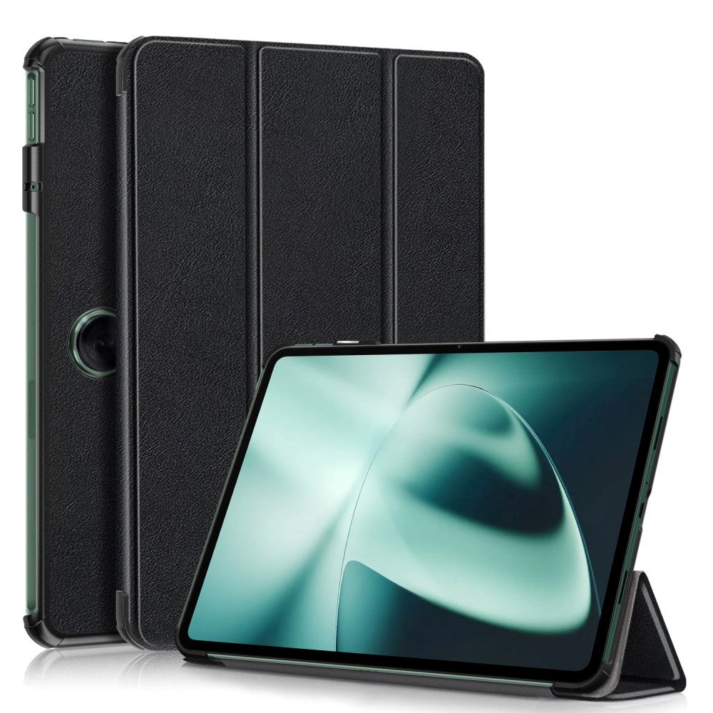 OnePlus Pad / Oppo Pad 2 Tri-Fold Læder Flip Cover m. Standerfunktion - Sort