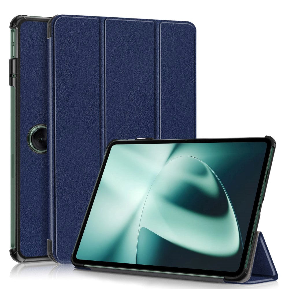 OnePlus Pad / Oppo Pad 2 Tri-Fold Læder Flip Cover m. Standerfunktion - Blå