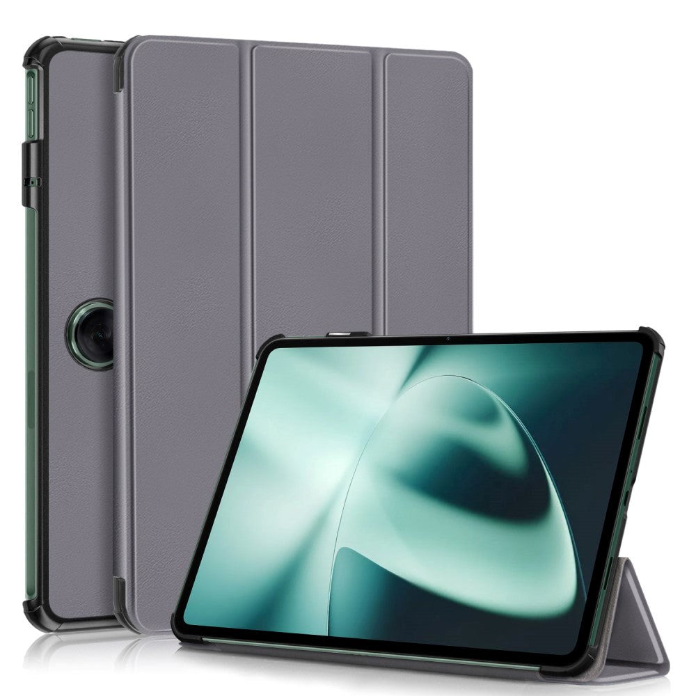 OnePlus Pad / Oppo Pad 2 Tri-Fold Læder Flip Cover m. Standerfunktion - Grå