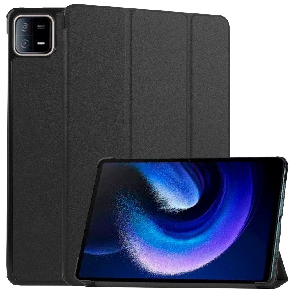 Xiaomi Pad 6 Tri-fold Læder Flip Cover m. Vågeblus Funktion - Sort