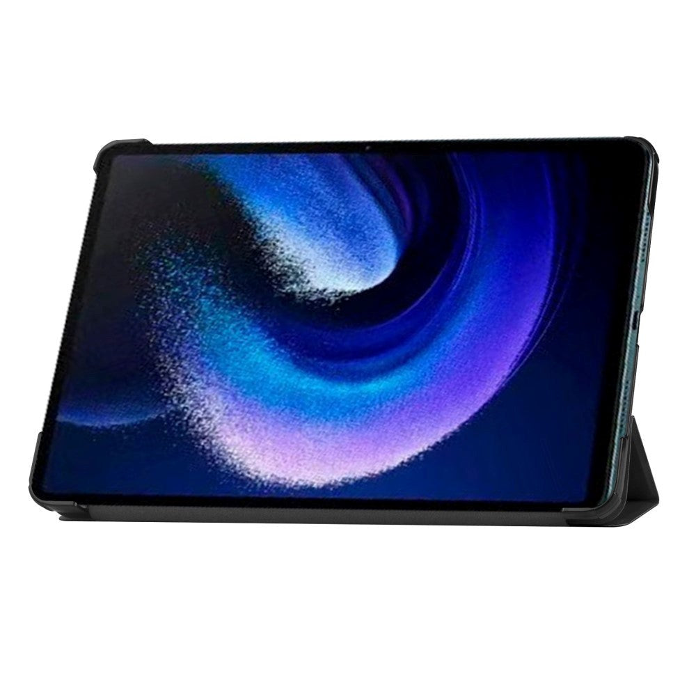 Xiaomi Pad 6 Tri-fold Læder Flip Cover m. Vågeblus Funktion - Sort