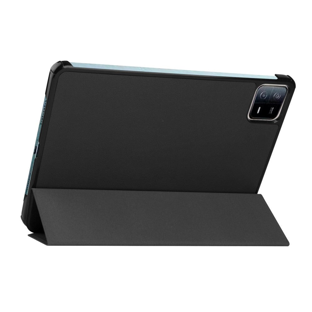 Xiaomi Pad 6 Tri-fold Læder Flip Cover m. Vågeblus Funktion - Sort