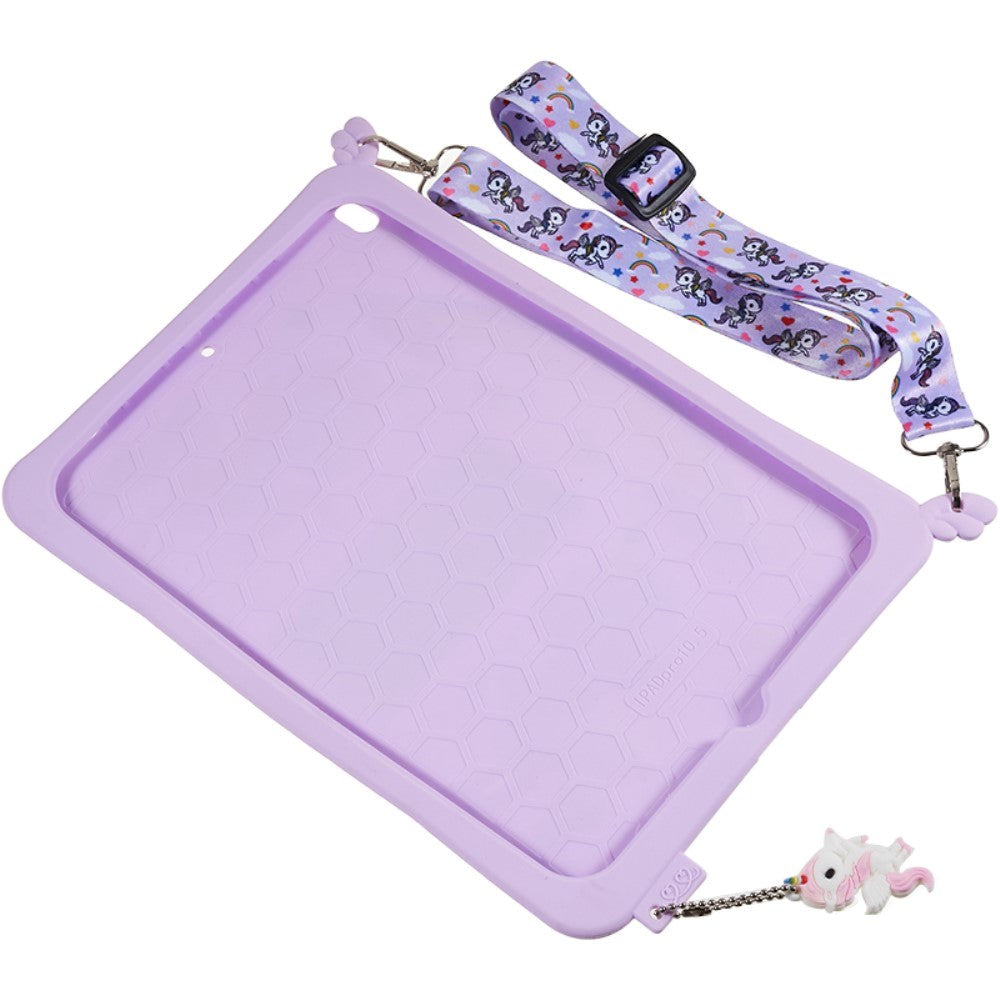 iPad 10.2" (2021 / 2020 / 2019) / Air 10.5" (2019) / Pro 10.5" Silikone Bagside Cover m. Stander, Print & Strop - Enhjørning