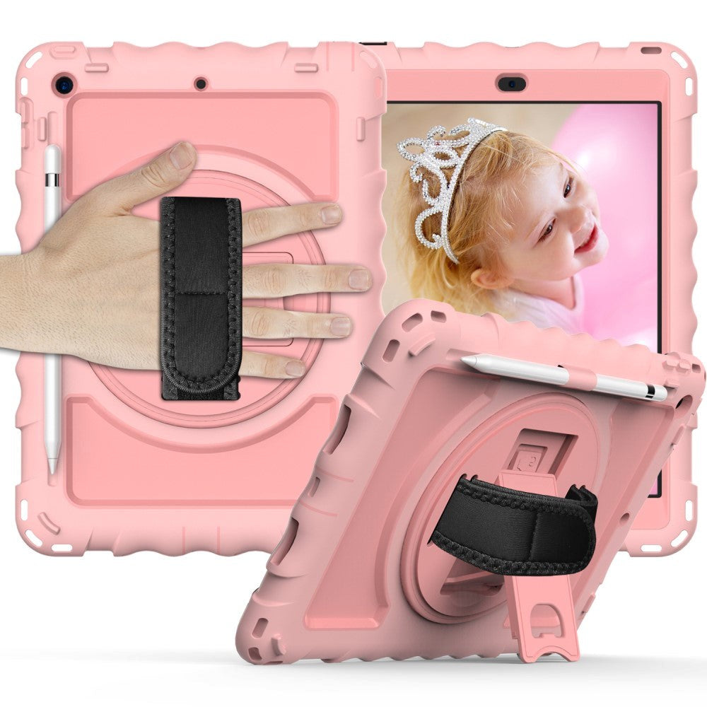 iPad 10.2" (2021 / 2020 / 2019) Håndværker Bagside Cover m. Håndholder, Kickstand & Apple Pencil Holder - Rose Gold