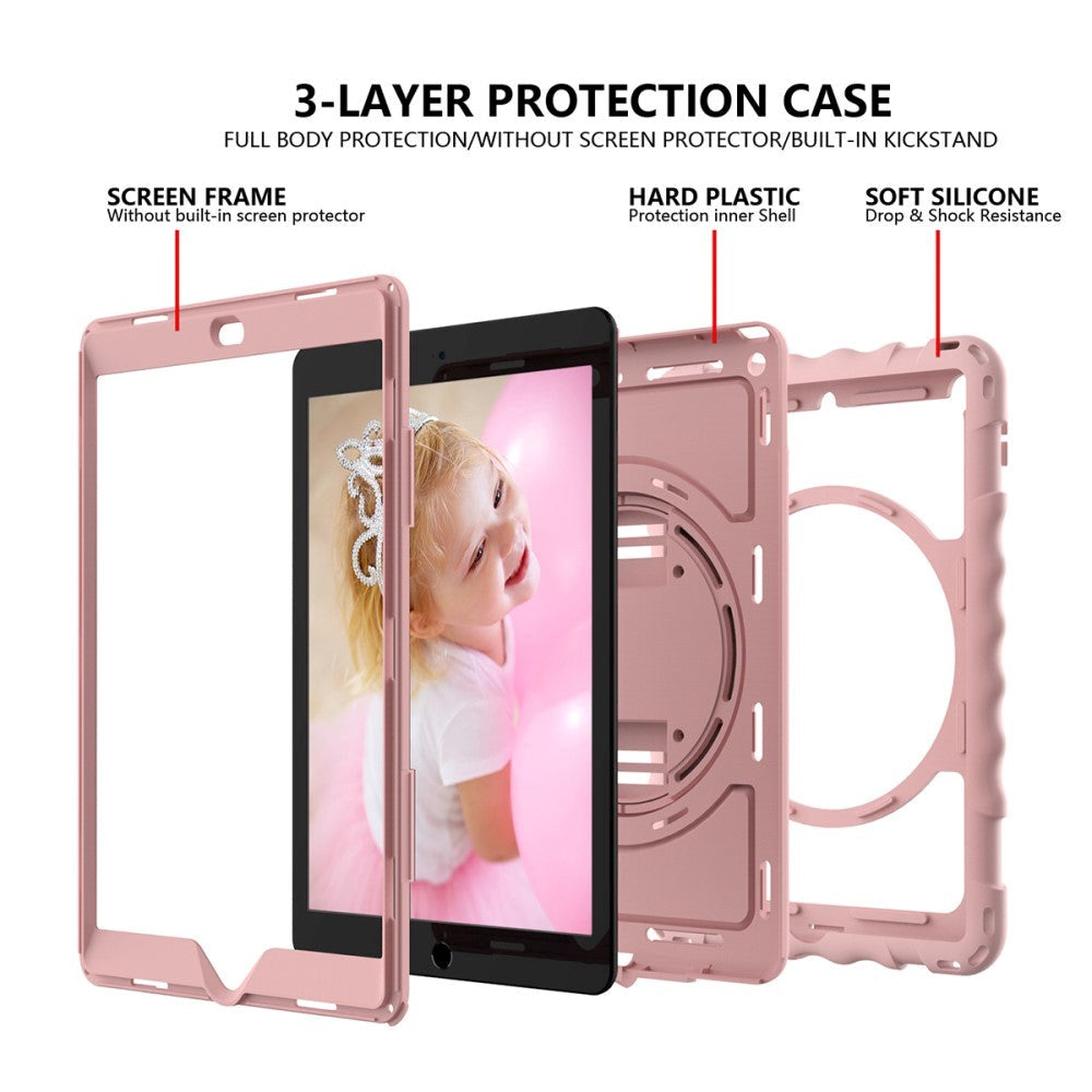 iPad 10.2" (2021 / 2020 / 2019) Håndværker Bagside Cover m. Håndholder, Kickstand & Apple Pencil Holder - Rose Gold