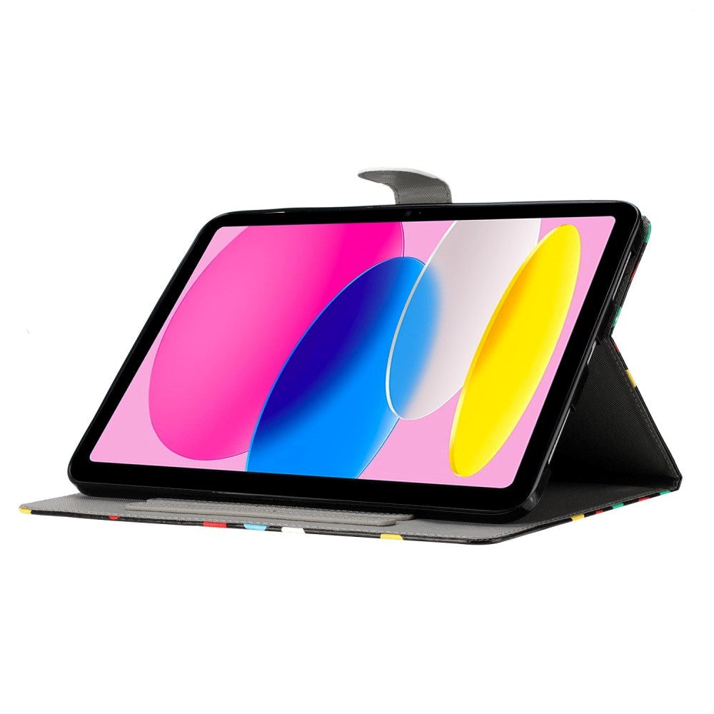 iPad 10.9" (2022) Læder Flip Cover m. Farvede Prikker - Hvid / Sort