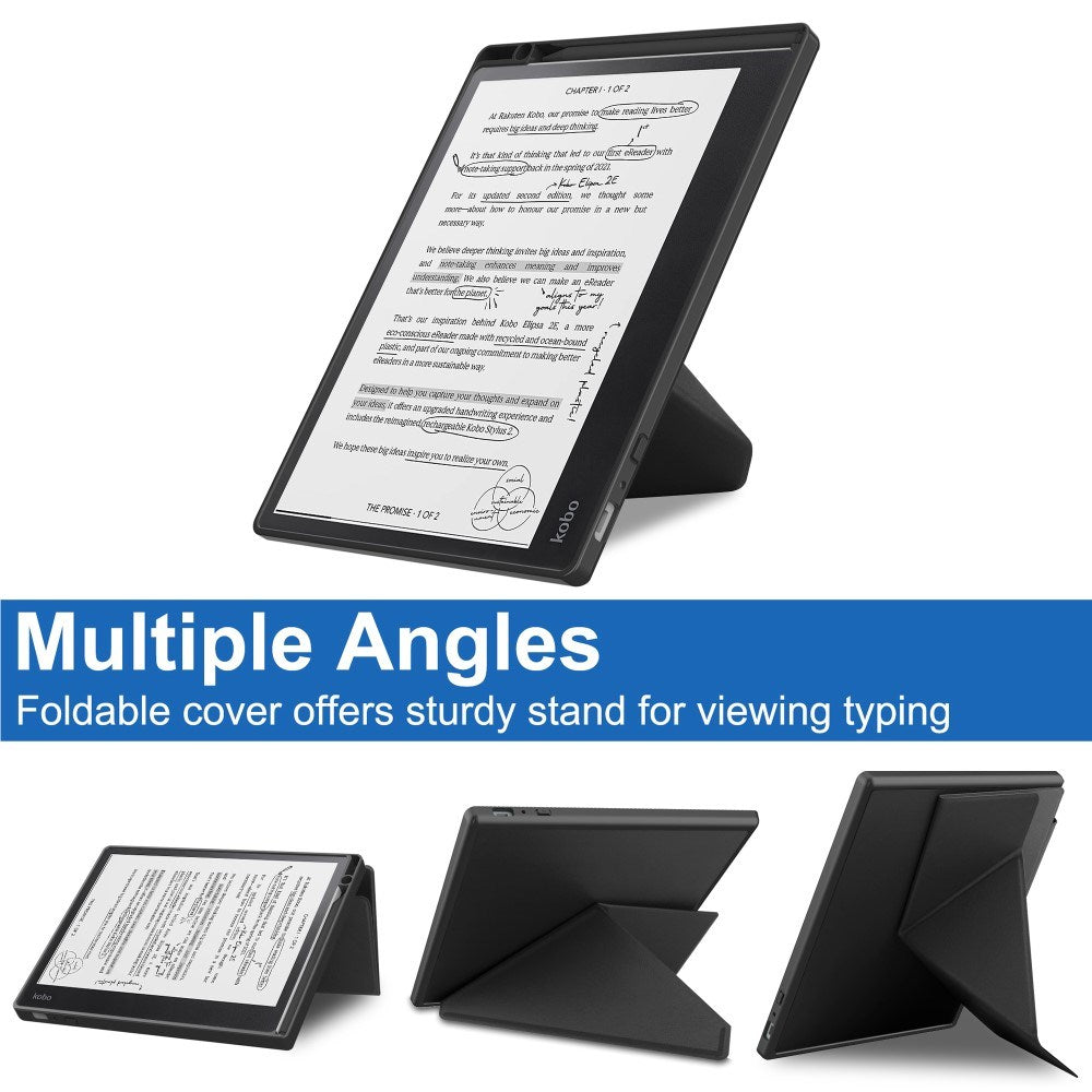 EIDERWOOD Kobo Elipsa 2E Origami Kunstlæder Flip Cover m. Pen Holder - Sort