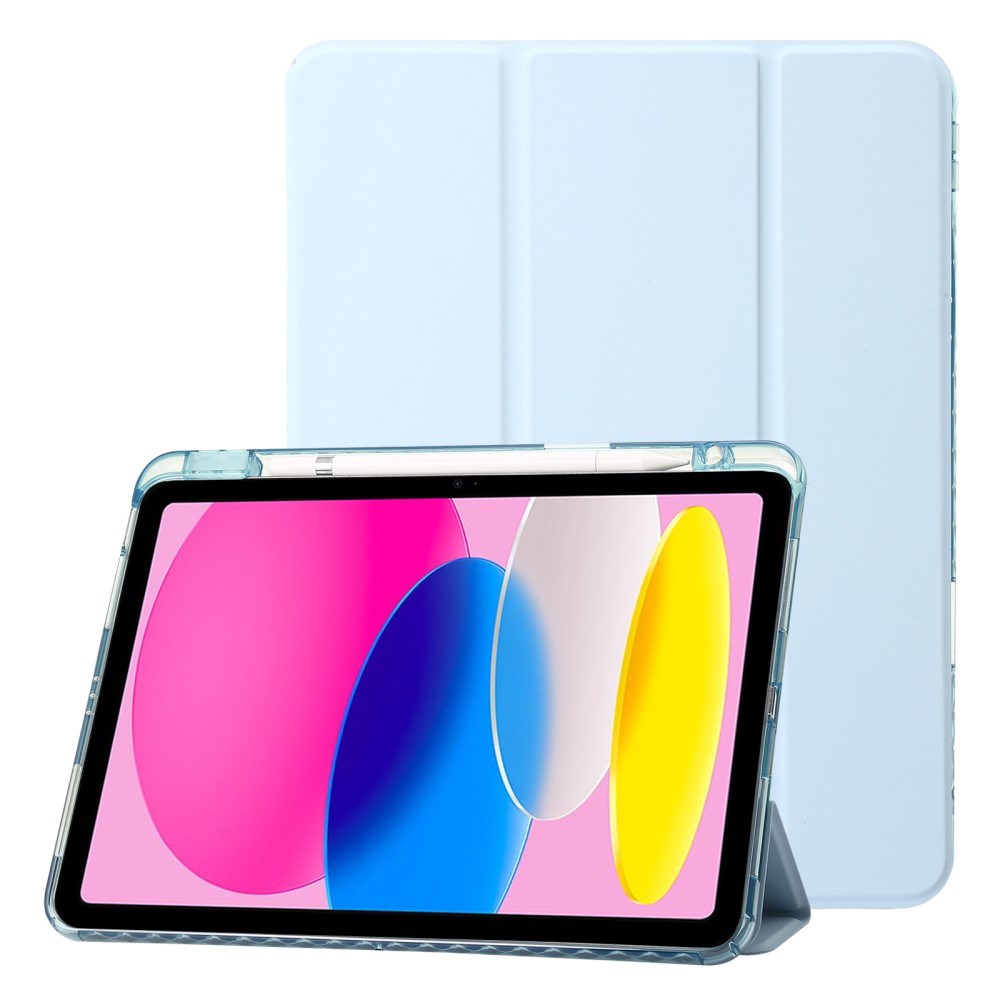 EIDERWOOD iPad 10.9" (2022) Tri-Fold Kunst Læder Flip Cover m. Apple Pencil Holder - Lyseblå