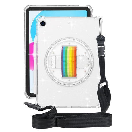 iPad 10.2" (2021 / 2020 / 2019) Hårdt Plastik Bagside Cover m. Håndholder, Kickstand & Skulderstrop - Gennemsigtig Glitter