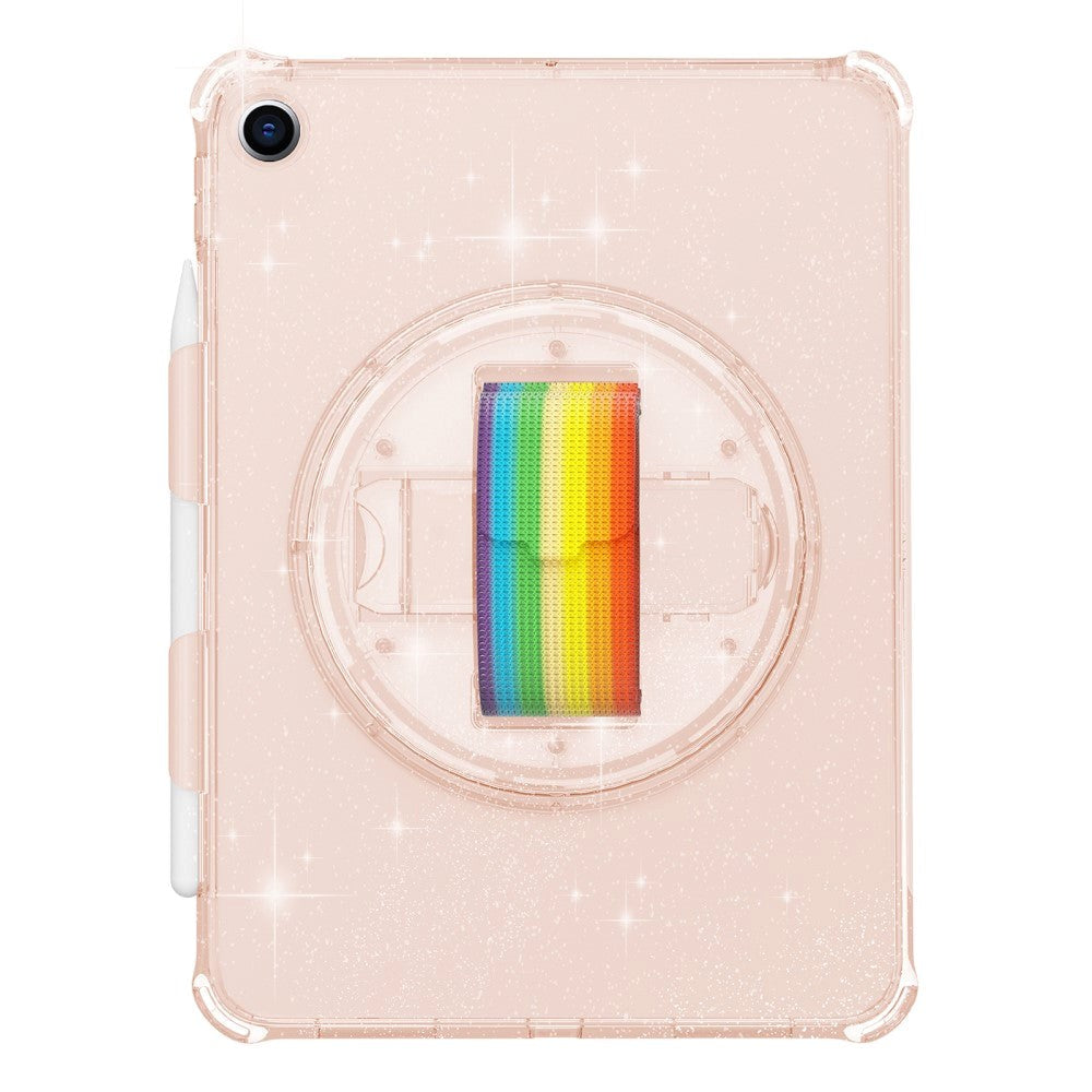 iPad 10.2" (2021 / 2020 / 2019) Hårdt Plastik Bagside Cover m. Håndholder, Kickstand & Skulderstrop - Gennemsigtig / Glitter Guld