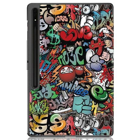 Samsung Tab S9 Ultra Tri-Fold Læder Flip Cover m. Standerfunktion - Graffiti